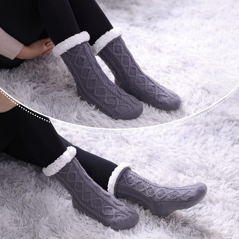 LINEMIN Womens Slipper Socks Winter Warm Fleece Lined Socks Cozy Soft Thick Fuzzy Non Slip Indoor Christmas Socks - Image 4